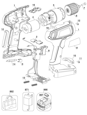 Default Diagram and Parts List for CD182SB-2 Type 1 Black and Decker Boring Machine